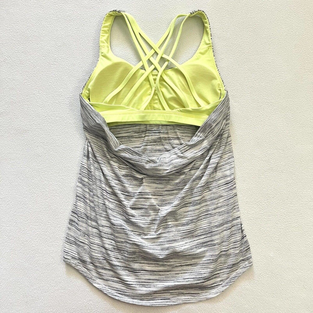 Lululemon Women Neon Yellow Gray White Slay The Studio 2 in 1 Bra Tank Top 6